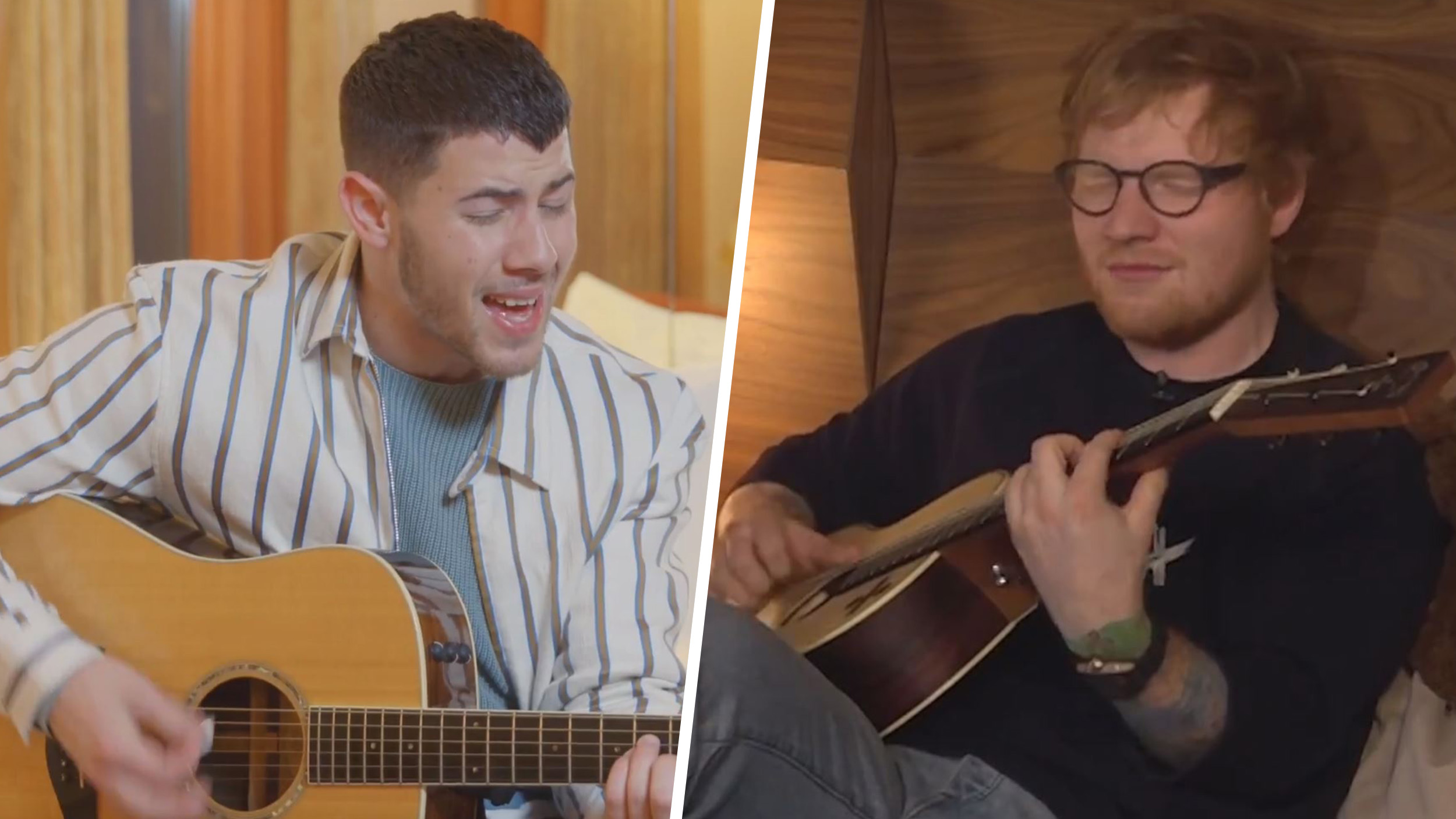 Ed Sheeran e Nick Jonas se apresentam em suas camas em festival online